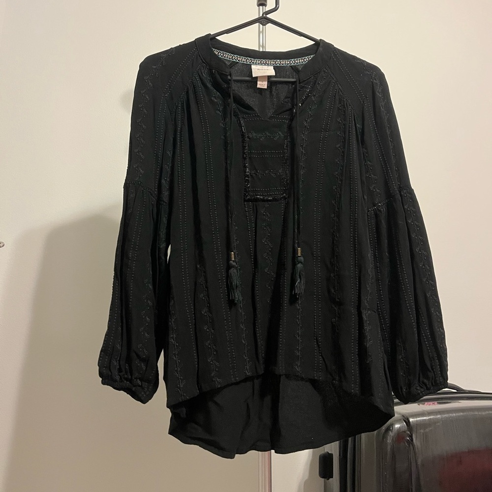 Black Embroidered Boho Blouse